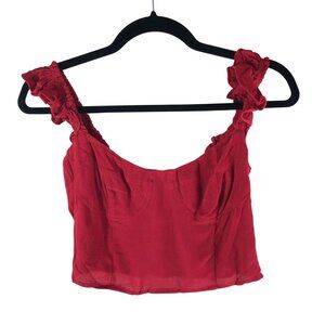 We're All Pretty Girls Womens Crop Top Ruffle Smocked Corset Sleeveless Red M